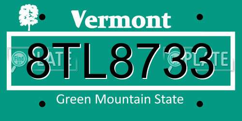 8TL8733 Vermont License Plate