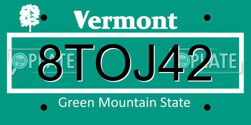 8TOJ42 Vermont License Plate
