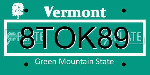 8TOK89 Vermont License Plate