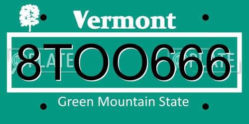 8TOO666 Vermont License Plate