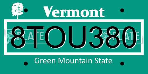 8TOU380 Vermont License Plate