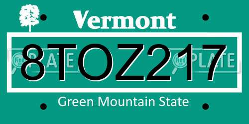 8TOZ217 Vermont License Plate