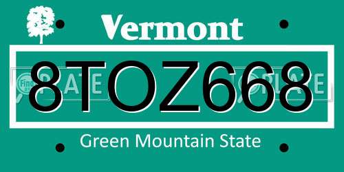 8TOZ668 Vermont License Plate