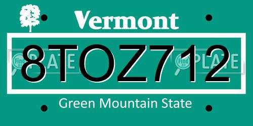 8TOZ712 Vermont License Plate