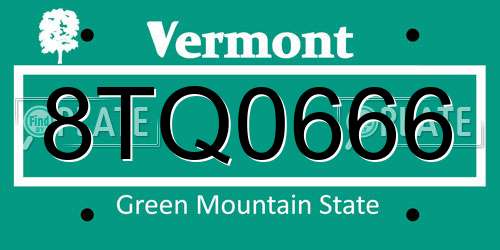 8TQ0666 Vermont License Plate