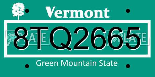 8TQ2665 Vermont License Plate