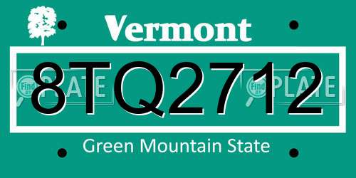 8TQ2712 Vermont License Plate