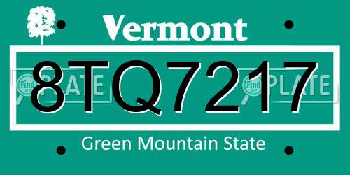 8TQ7217 Vermont License Plate