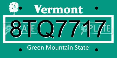 8TQ7717 Vermont License Plate