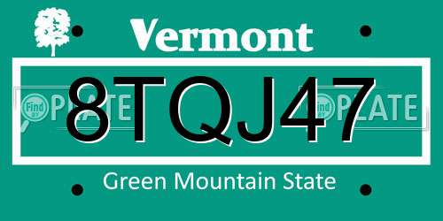 8TQJ47 Vermont License Plate