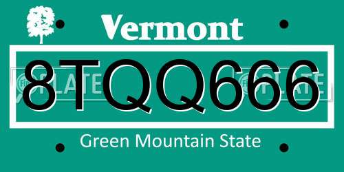 8TQQ666 Vermont License Plate