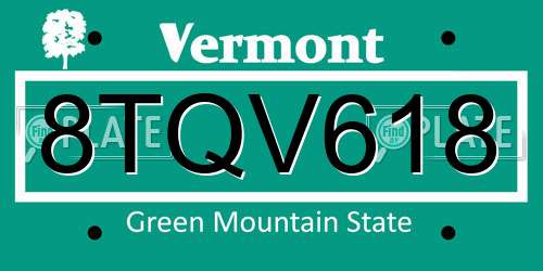 8TQV618 Vermont License Plate
