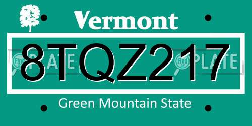 8TQZ217 Vermont License Plate