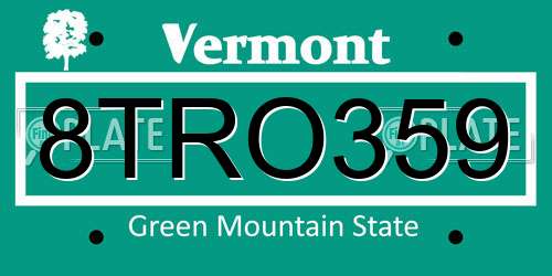 8TRO359 Vermont License Plate