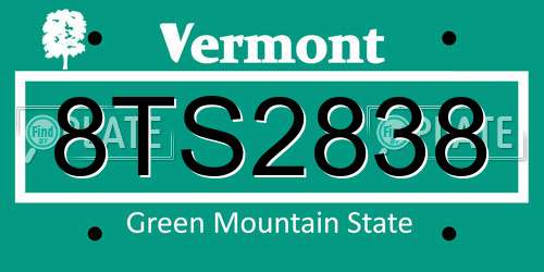 8TS2838 Vermont License Plate