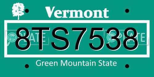 8TS7538 Vermont License Plate