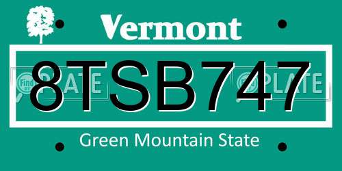 8TSB747 Vermont License Plate