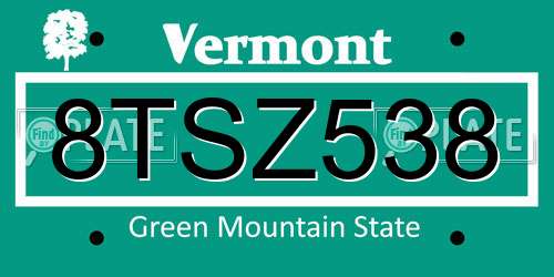 8TSZ538 Vermont License Plate