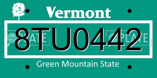 8TU0442 Vermont License Plate