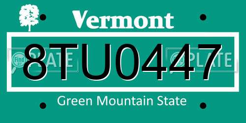 8TU0447 Vermont License Plate