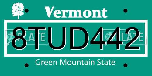 8TUD442 Vermont License Plate