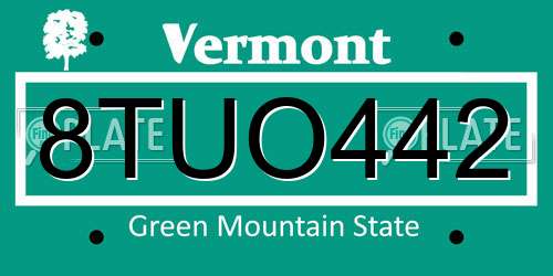 8TUO442 Vermont License Plate