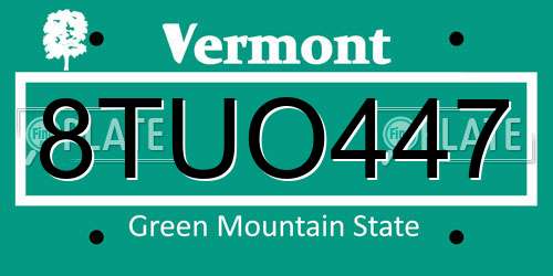 8TUO447 Vermont License Plate