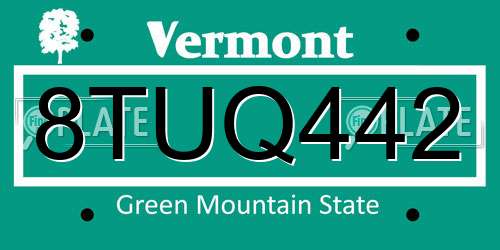 8TUQ442 Vermont License Plate