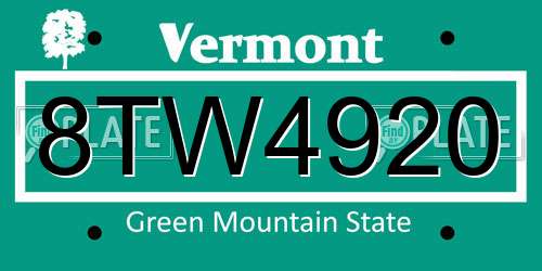 8TW4920 Vermont License Plate