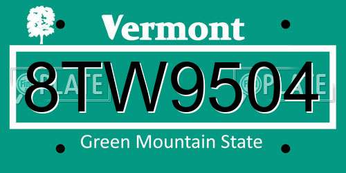 8TW9504 Vermont License Plate