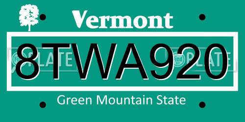 8TWA920 Vermont License Plate