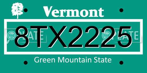 8TX2225 Vermont License Plate