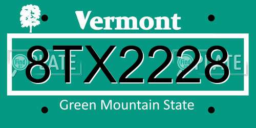 8TX2228 Vermont License Plate