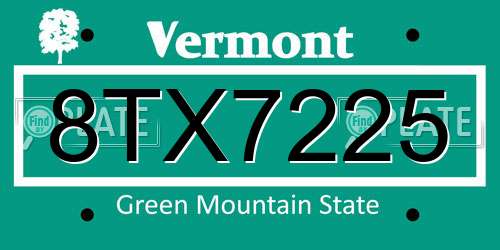 8TX7225 Vermont License Plate