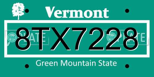 8TX7228 Vermont License Plate