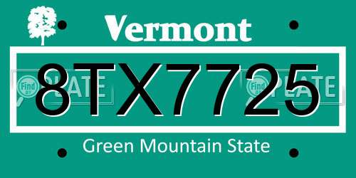8TX7725 Vermont License Plate