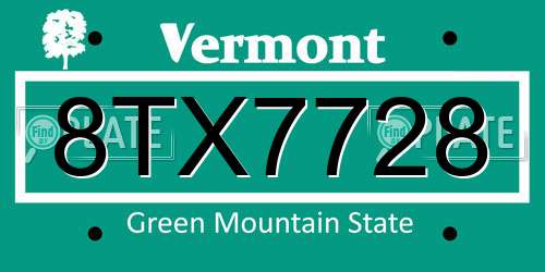 8TX7728 Vermont License Plate
