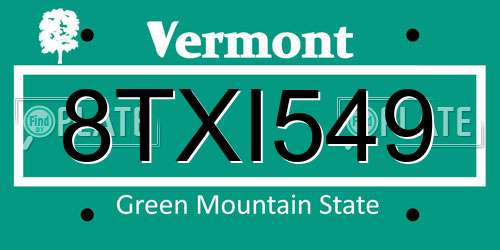 8TXI549 Vermont License Plate
