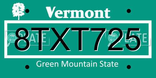 8TXT725 Vermont License Plate
