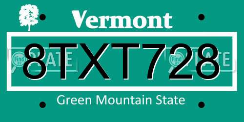8TXT728 Vermont License Plate
