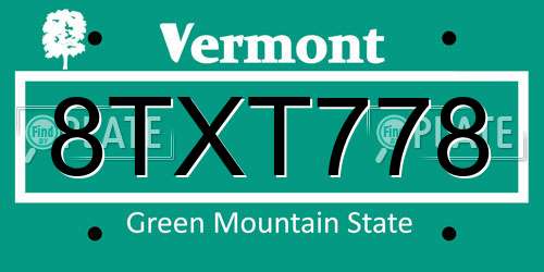 8TXT778 Vermont License Plate