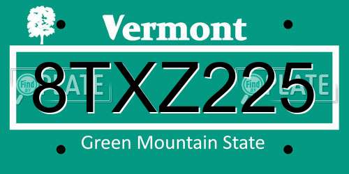 8TXZ225 Vermont License Plate