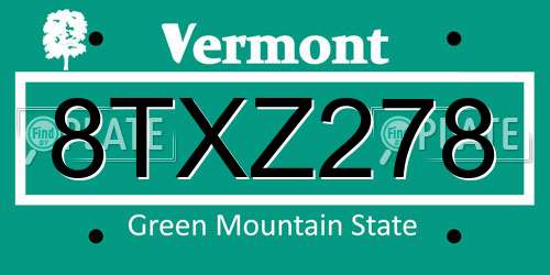 8TXZ278 Vermont License Plate