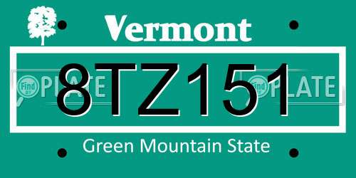 8TZ151 Vermont License Plate