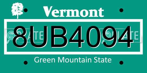 8UB4094 Vermont License Plate