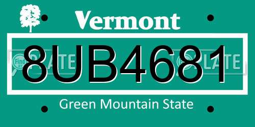 8UB4681 Vermont License Plate