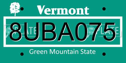 8UBA075 Vermont License Plate