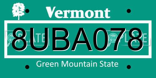 8UBA078 Vermont License Plate