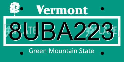 8UBA223 Vermont License Plate