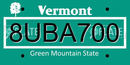 8UBA700 Vermont License Plate